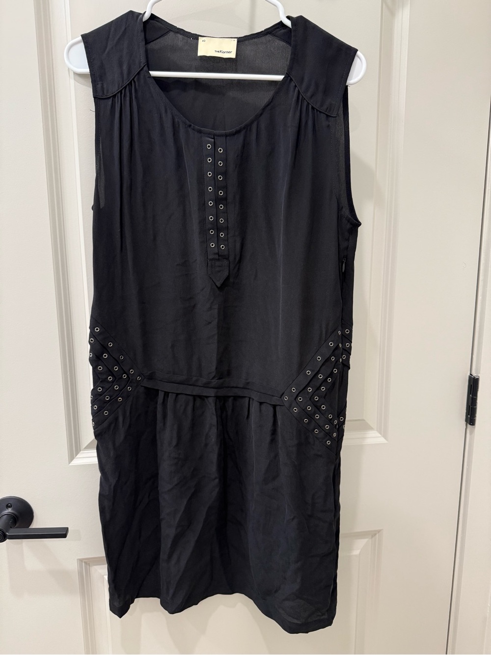 The Korner Silk Drop Waist Mini Dress Black Studded Grommet Sleeveless Boho 8